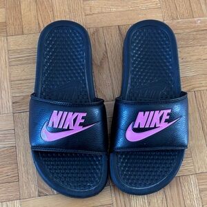 Nike Black Slides with Pink Logo size 6